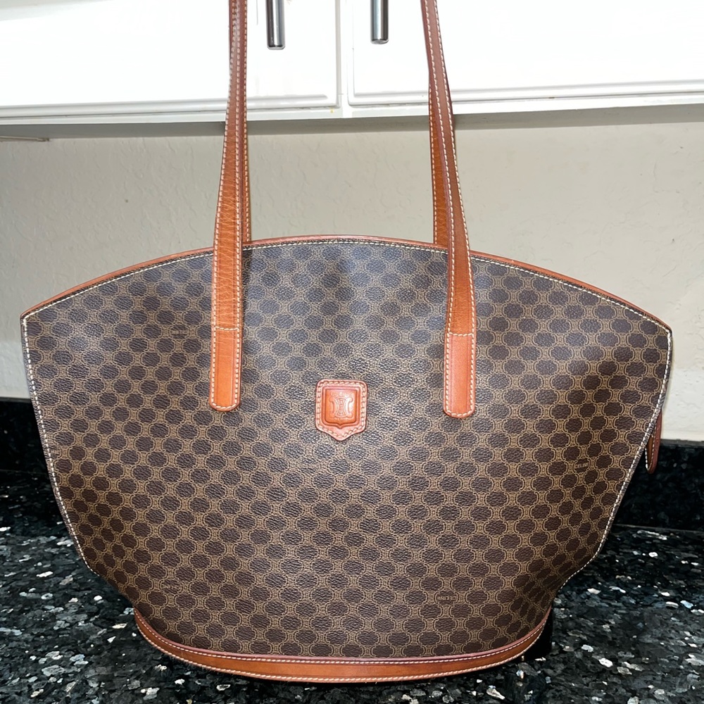 Authentic Celine Brown Macadam Shoulder Bag
